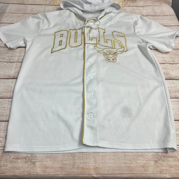 NBA Chicago Bulls White Gold Hooded Button Jersey XL #66 Chicago Short Sleeve - Picture 10 of 12